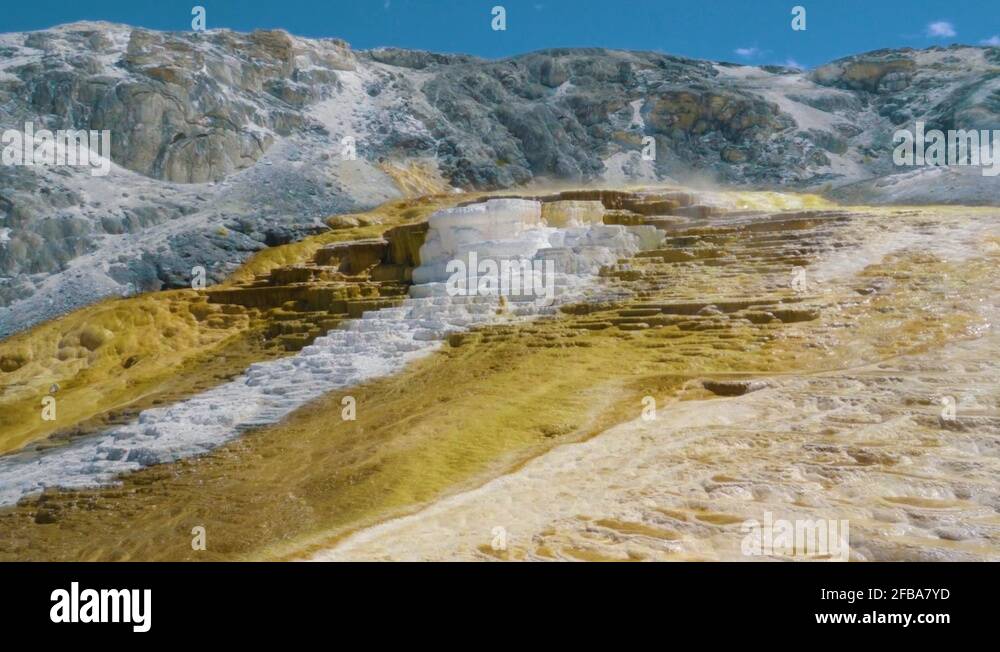 Calcium carbonate deposits at Mammoth Hot Springs in Yellowstone