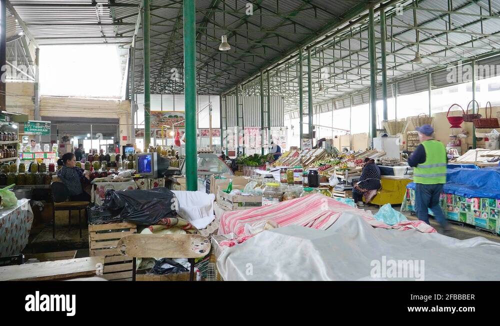 Iconic Taza bazaar in central Baku selling fresh fruits and vegetables