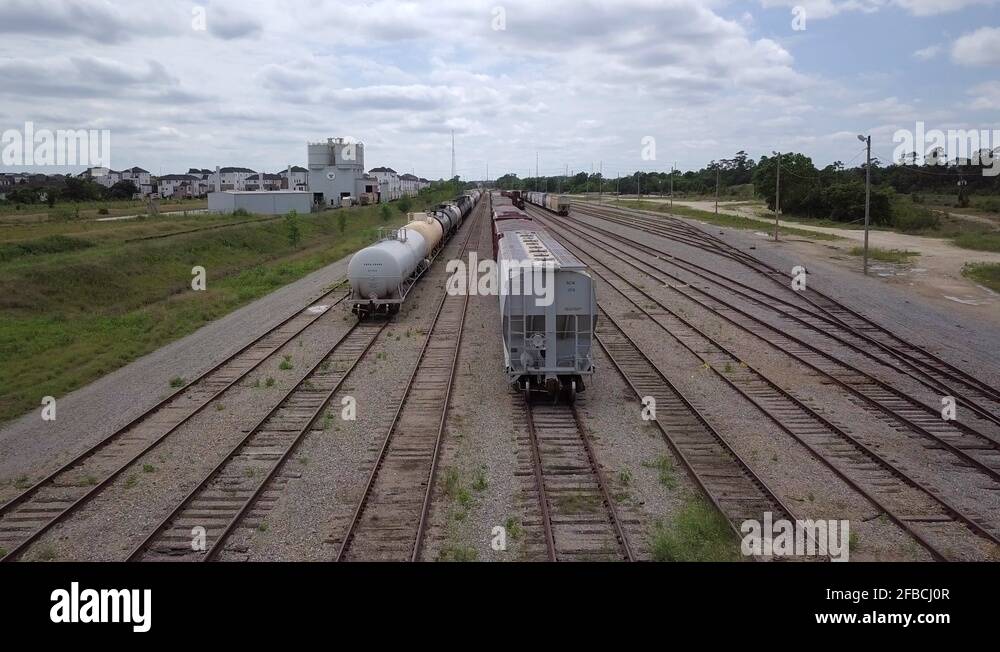 Flyover of Rail Cars on Tracks Stock Video Footage Alamy