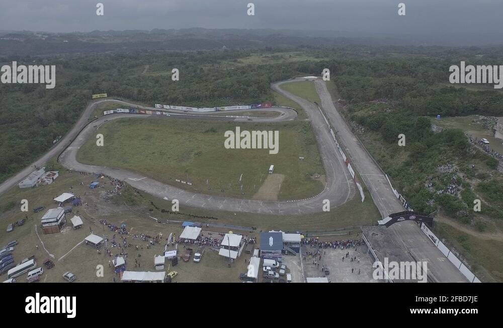 Jamaican raceway, aerial 4k flyover overhead Stock Video Footage Alamy