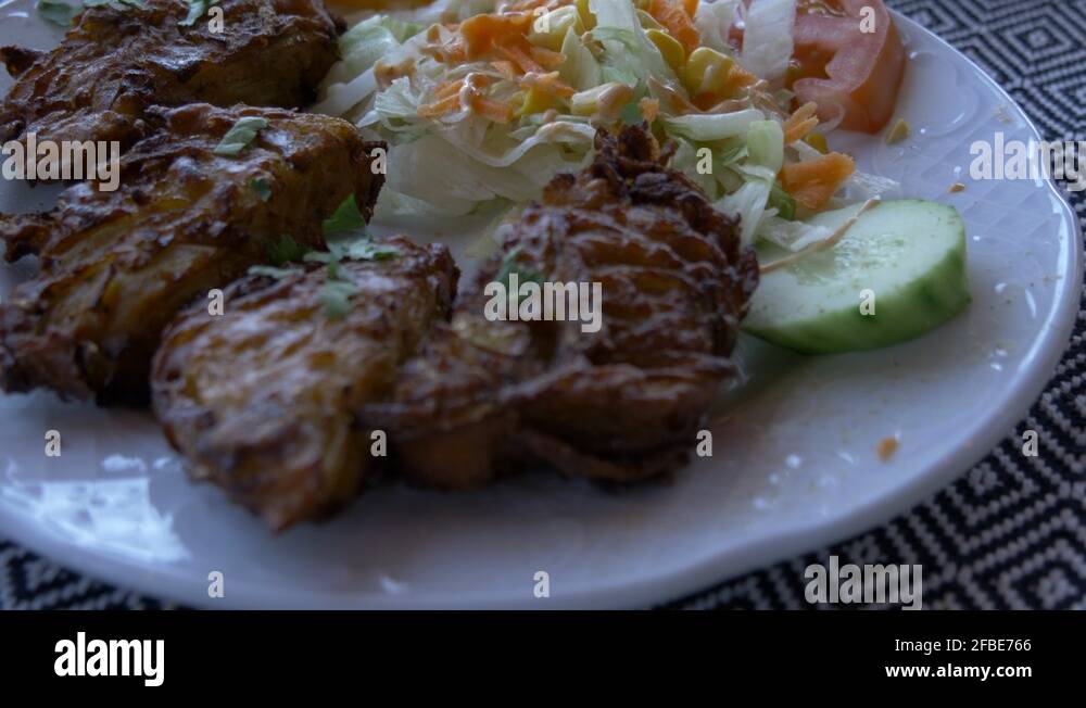 Indian spicy onion bhajis dipping sauce Stock Videos & Footage HD and