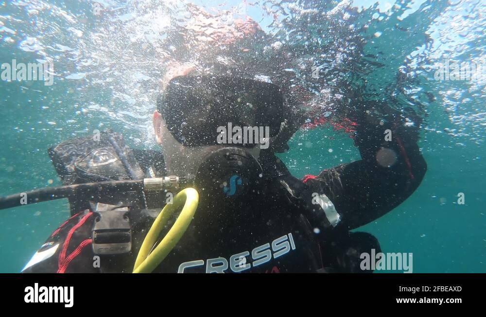 Manta ray and scuba diver blue ocean sea water Stock Videos & Footage