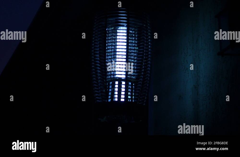 Bug Zapper at Night Electrocuting Insects Wide Shot Stock Video Footage