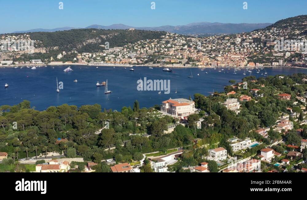 Villa Ephrussi Rothschild aerial view with Villefranchesurmer in