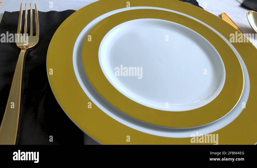 Table setting white gold plates Stock Videos & Footage HD and 4K
