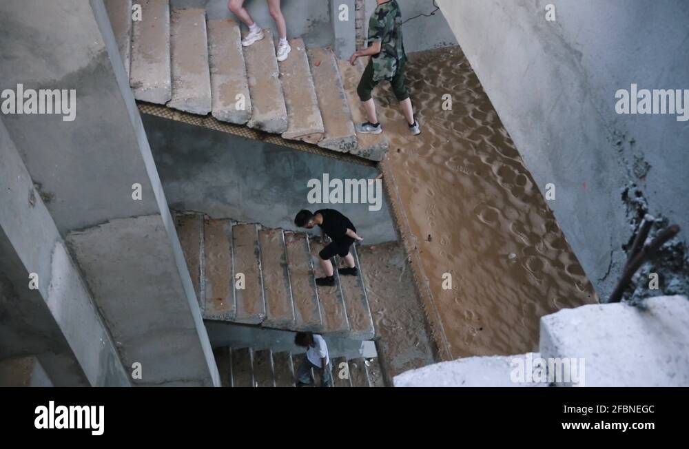 Zombies walking on the stairs in the abandoned building Stock Video