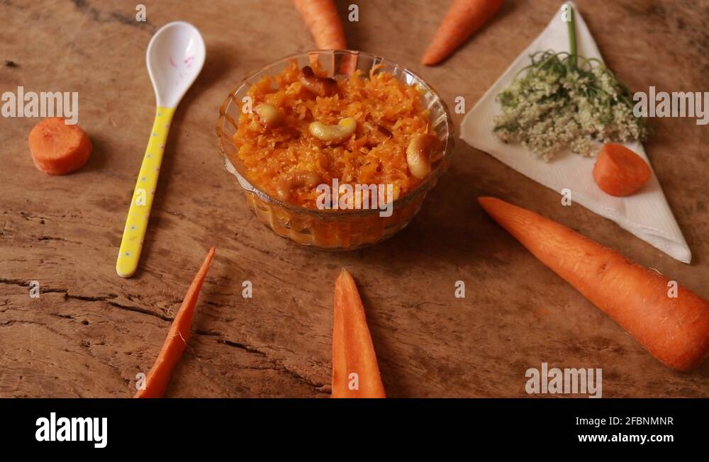 Indian Popular Sweet Food Carrot Halwa Also Know as Gajar ka Halwa, Carrot Stock Video Footage