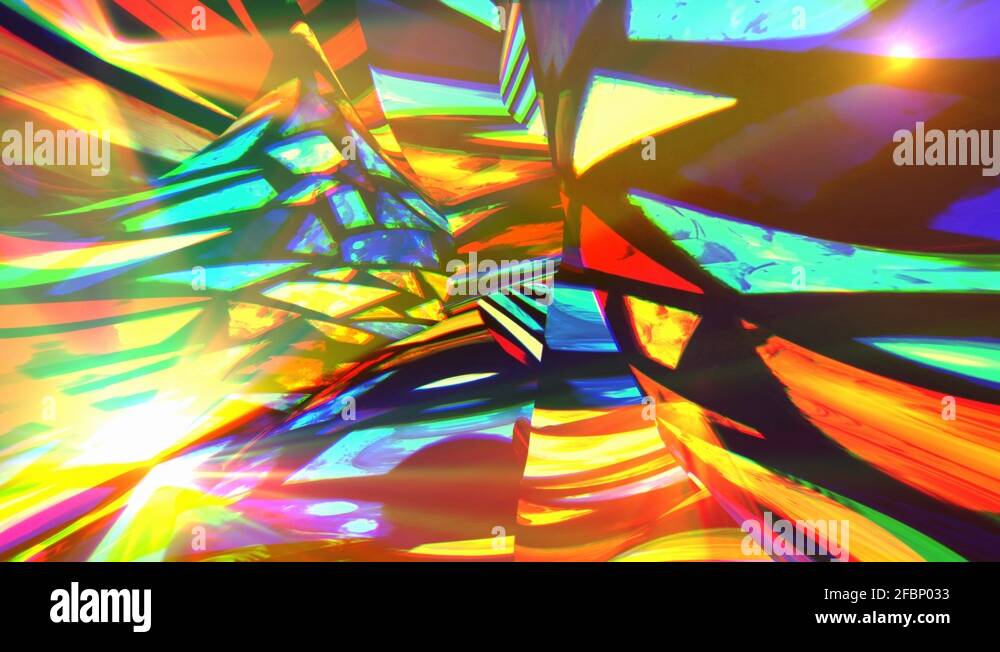 Distorted Abstract Warped Stained Glass Looping Background With Light