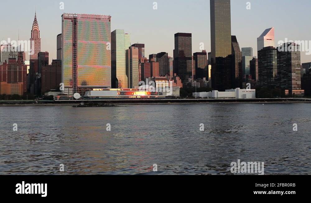 Chrysler Building and the United Nations building, New York Stock Video