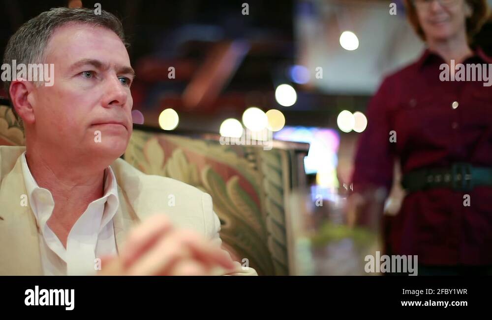 Man Wife Meets Him In A Restaurant Stock Video Footage Alamy