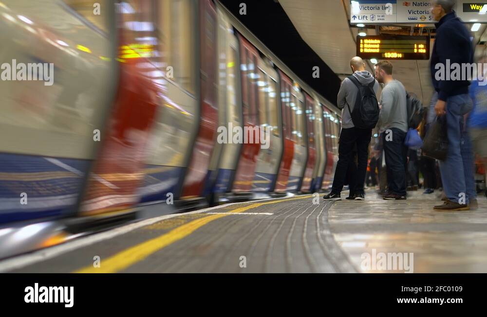 London Tube Station Timelapse of Many Trains Arriving and Departing