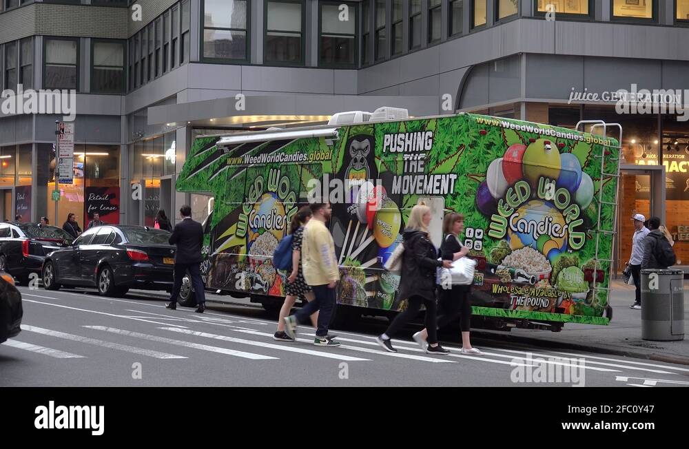 Weed World Candies vending truck near Times Square. NYC, New York, USA