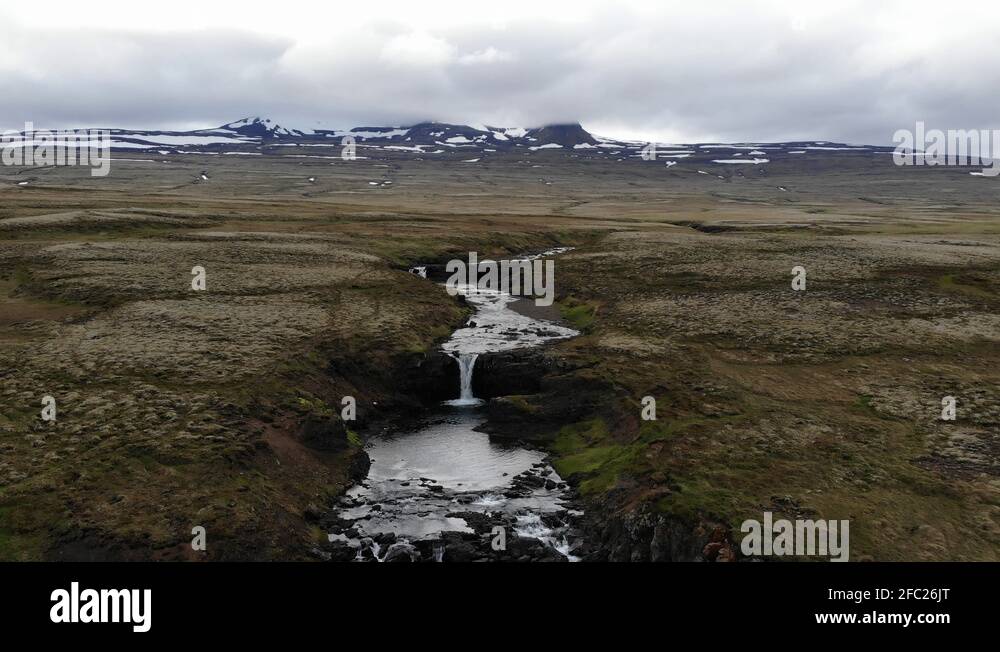 Aerial view of a remote waterfall along the Ring Road in Iceland Stock ...