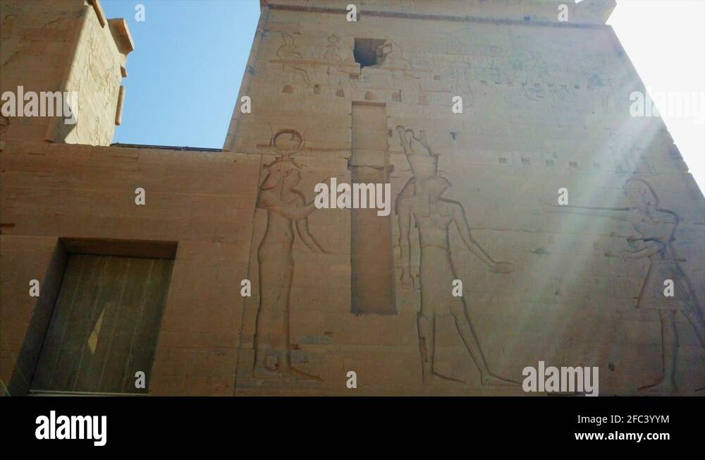 Ancient Egyptian wall carving reliefs at Temple of Kom Ombo Stock Video ...
