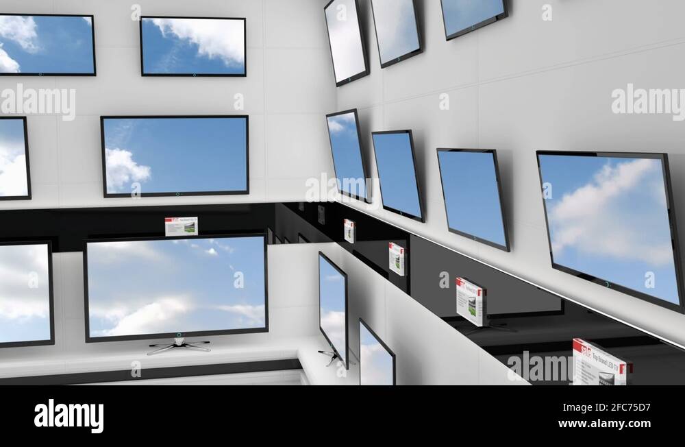 Blue sky and clouds on television screens Stock Video Footage Alamy