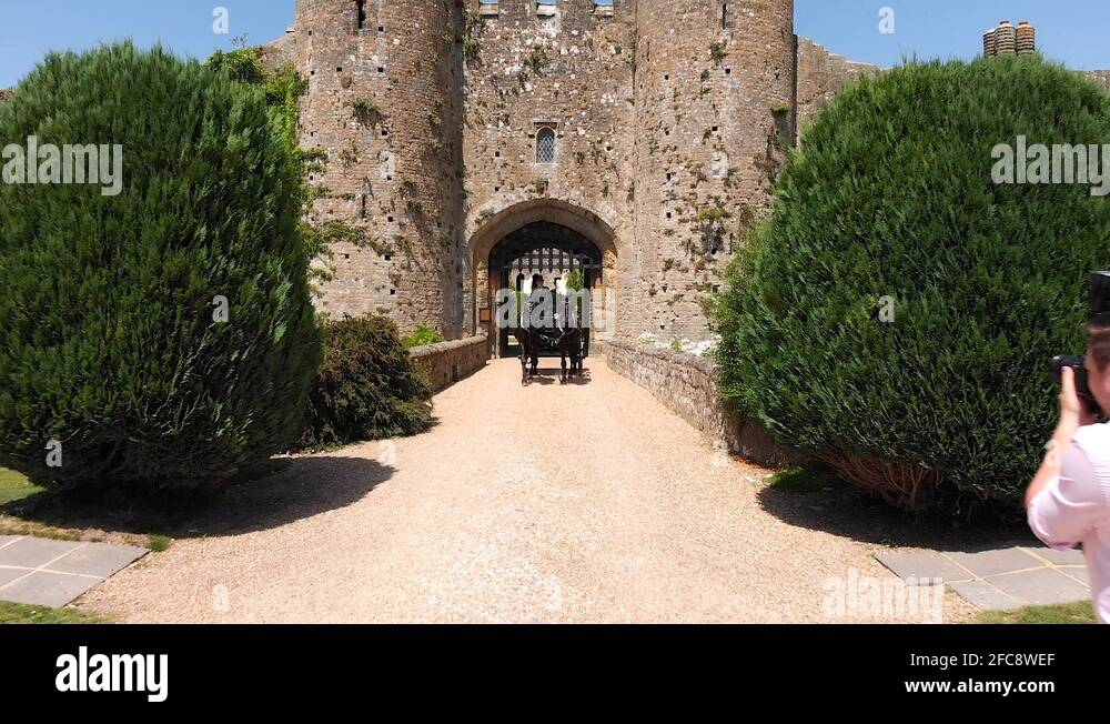 Angle One Aerial Tracking Shot Of Wedding And Horse Drawn Carriage At Stock Video Footage Alamy