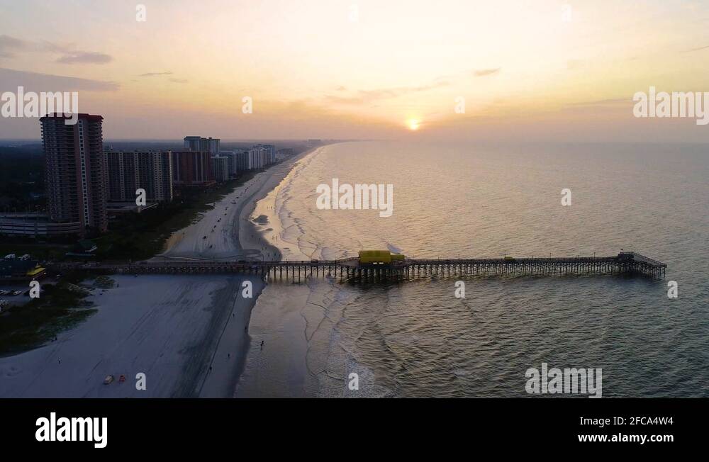 Myrtle Beach South Carolina USA Downtown Drone Skyline Flyover Stock