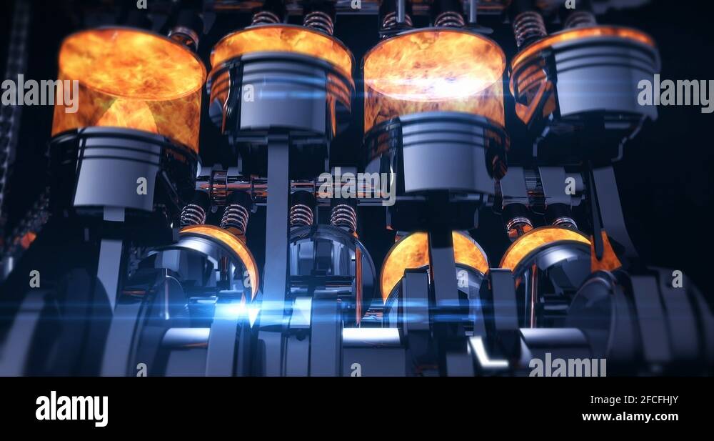 CG Animation Of A Fuel Injected V8 Engine With Explosions Stock Video