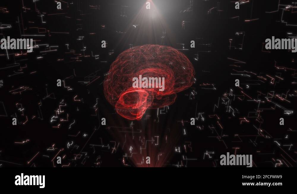 Hologram of Human Brain scan AI concept Glowing Light Particles ...