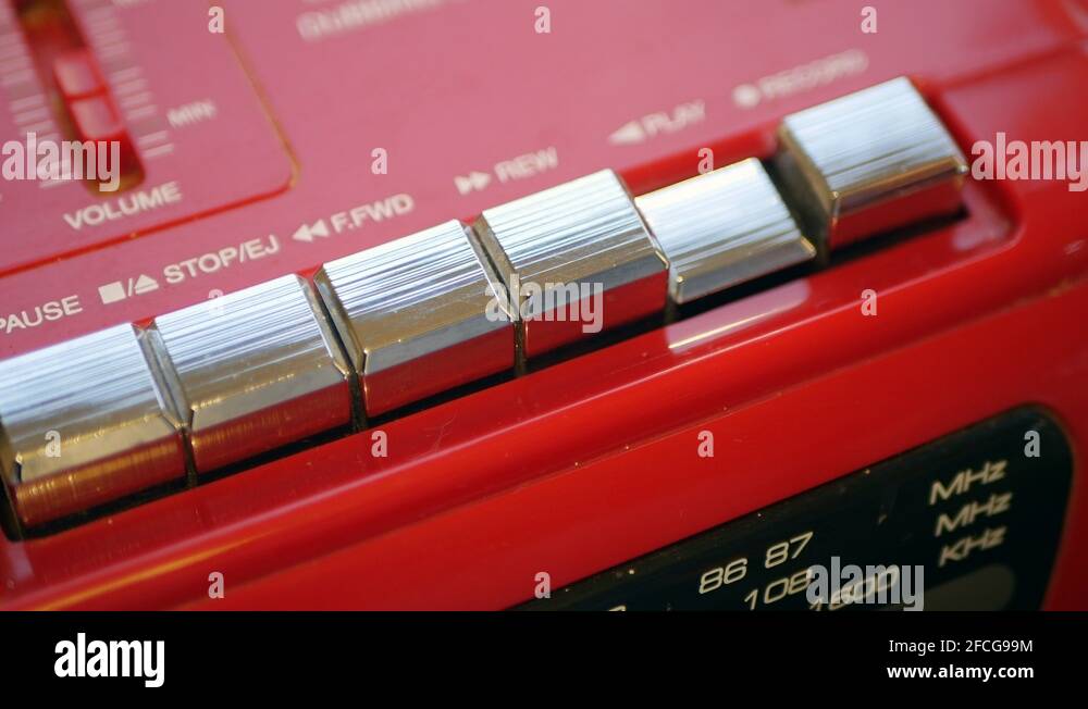 Pushing Stop Button On A Vintage Audio Stereo Cassette Recorder Stock