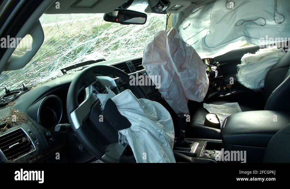 Airbag Exploded at a Car Accident, Car Crash Air Bag. Damaged Auto Wreck Stock Video Footage Alamy