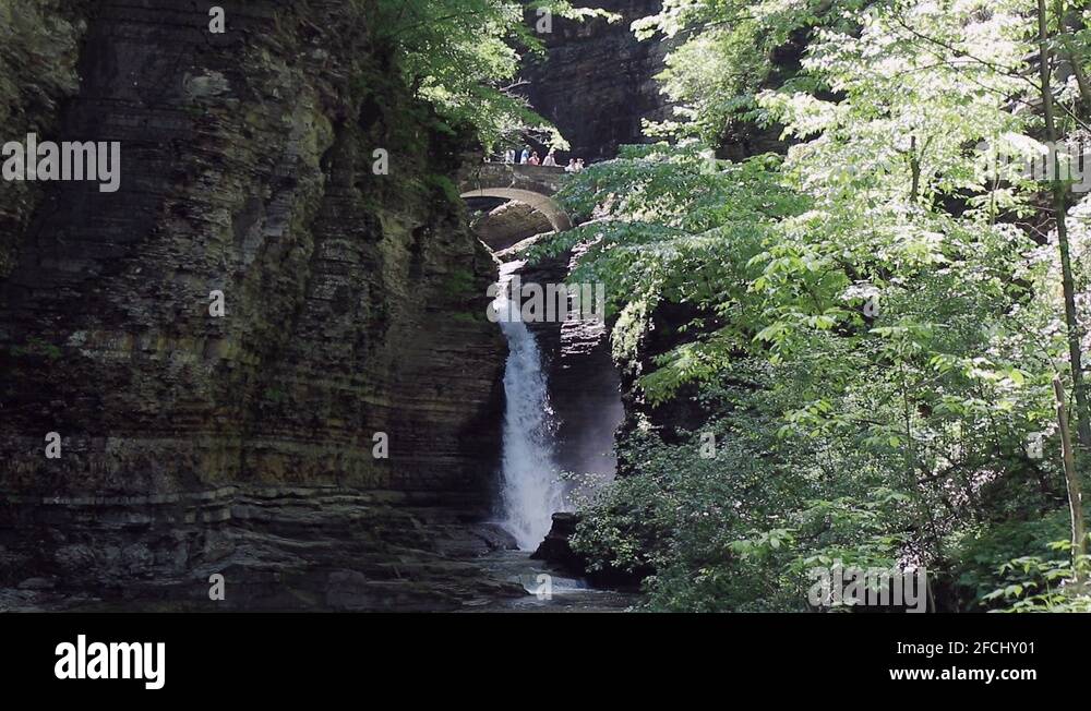 Central cascade waterfall in Watkins Glen State Park, New York a