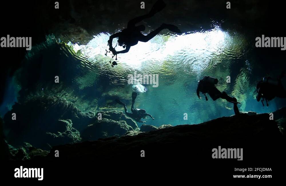 Cave diving underwater in Yucatan Mexico cenotes Stock Video Footage
