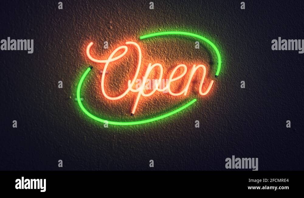 Realistic 3D render of a vivid and vibrant animated flashing neon sign