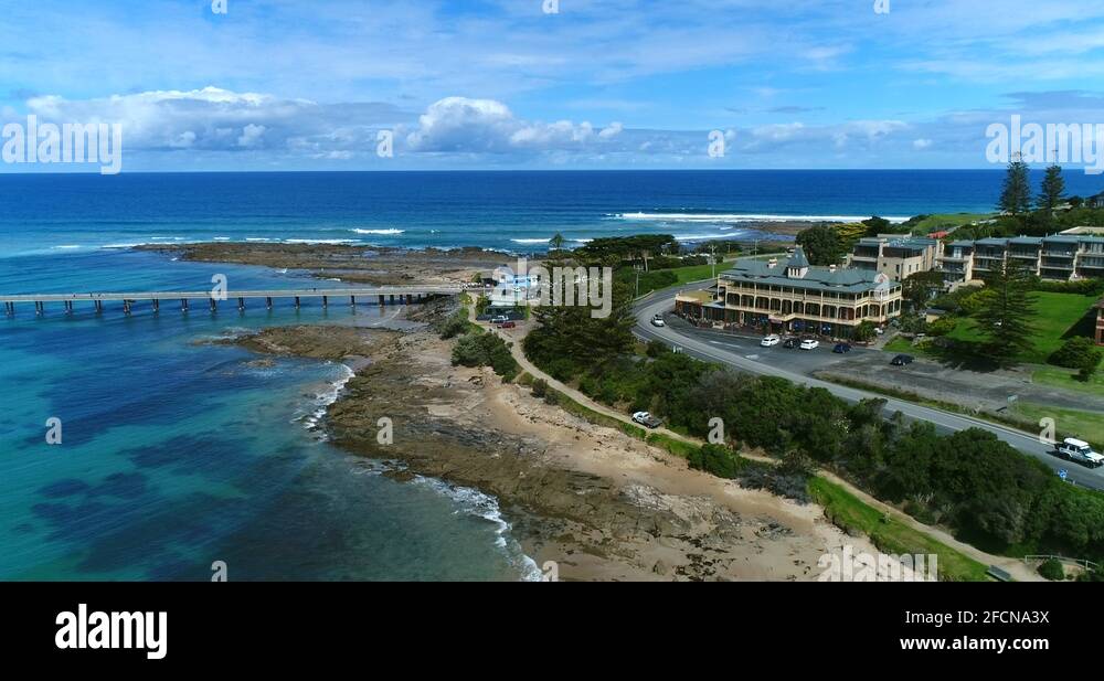 Lorne Pier to Pub drone Stock Video Footage Alamy