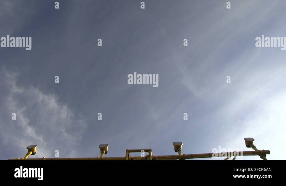 Airport lamp post, plane taking off Stock Video Footage Alamy