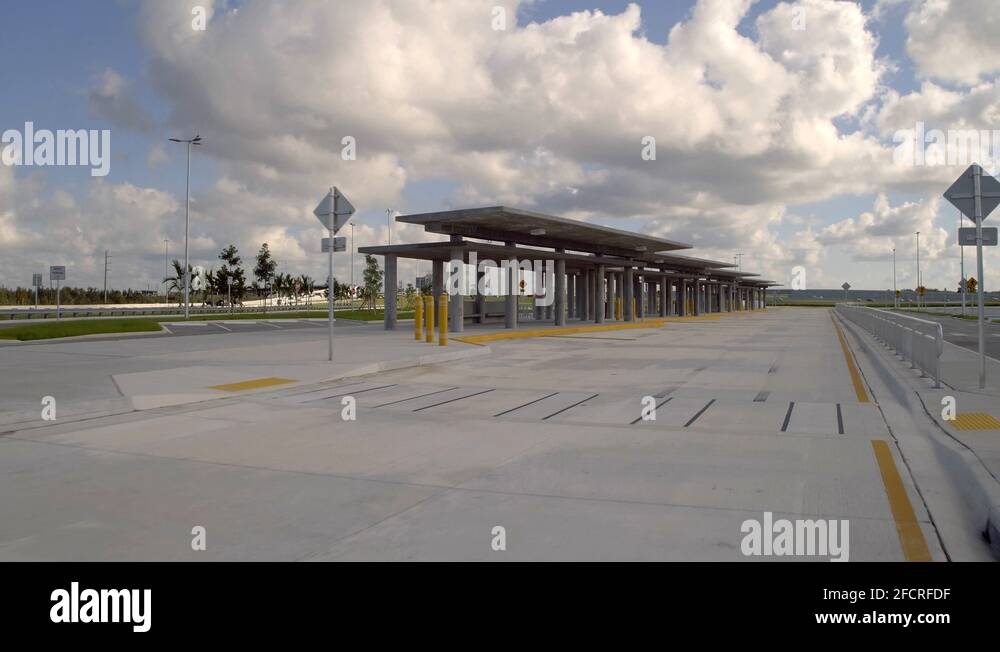 Ground motion footage of a bus stop platform Miami Dade Florida park