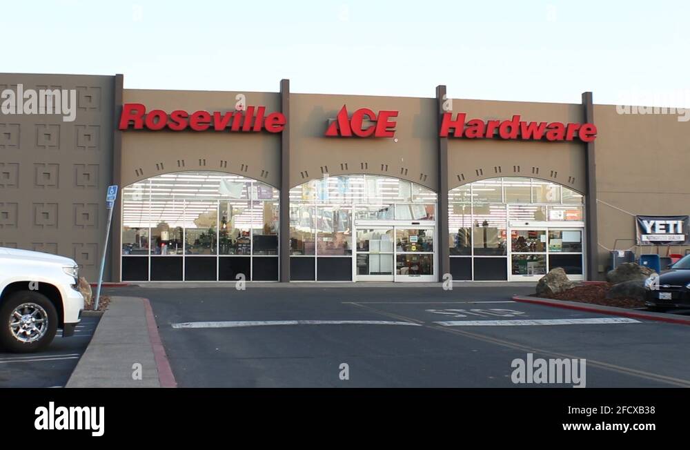 Roseville Ace Hardware Store Wide Establishing Shot Stock Video Footage