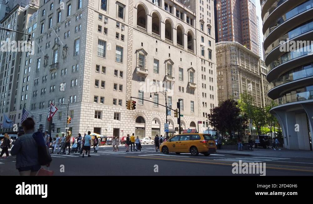 Essex house exterior in South Central Park, NYC, tilt up view of Art