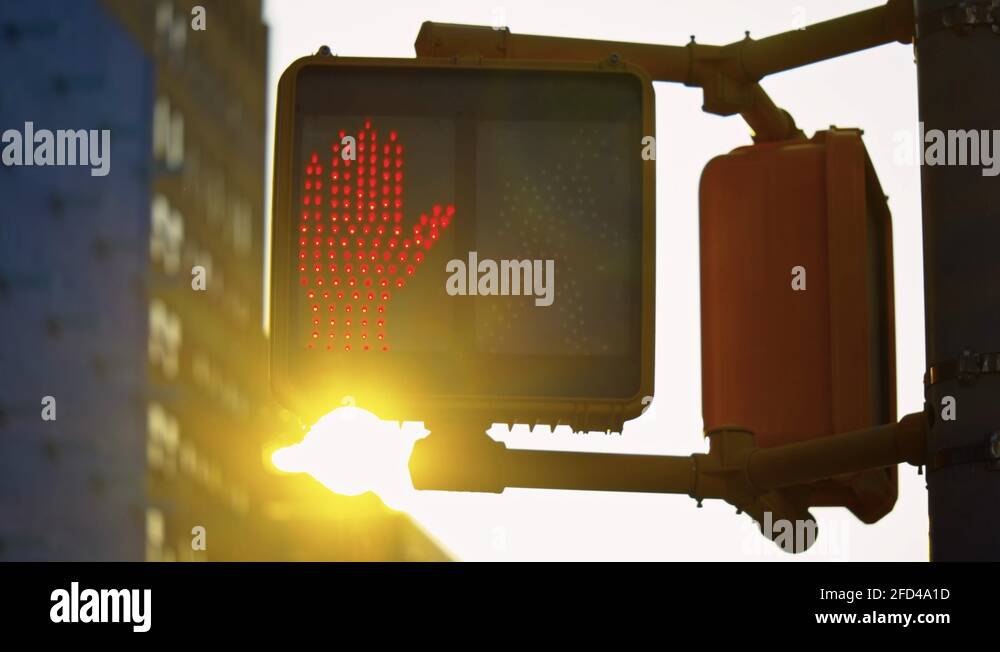 New York City traffic lights shifting from red to green, day, shining