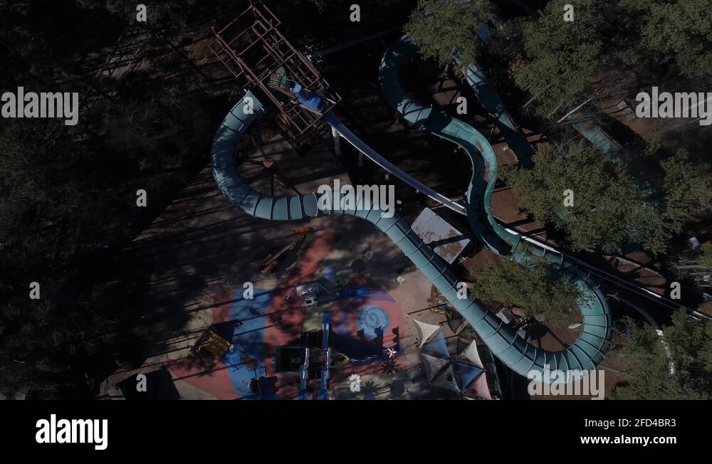 Rotating view above water slide at water park in Marietta, GA. in the