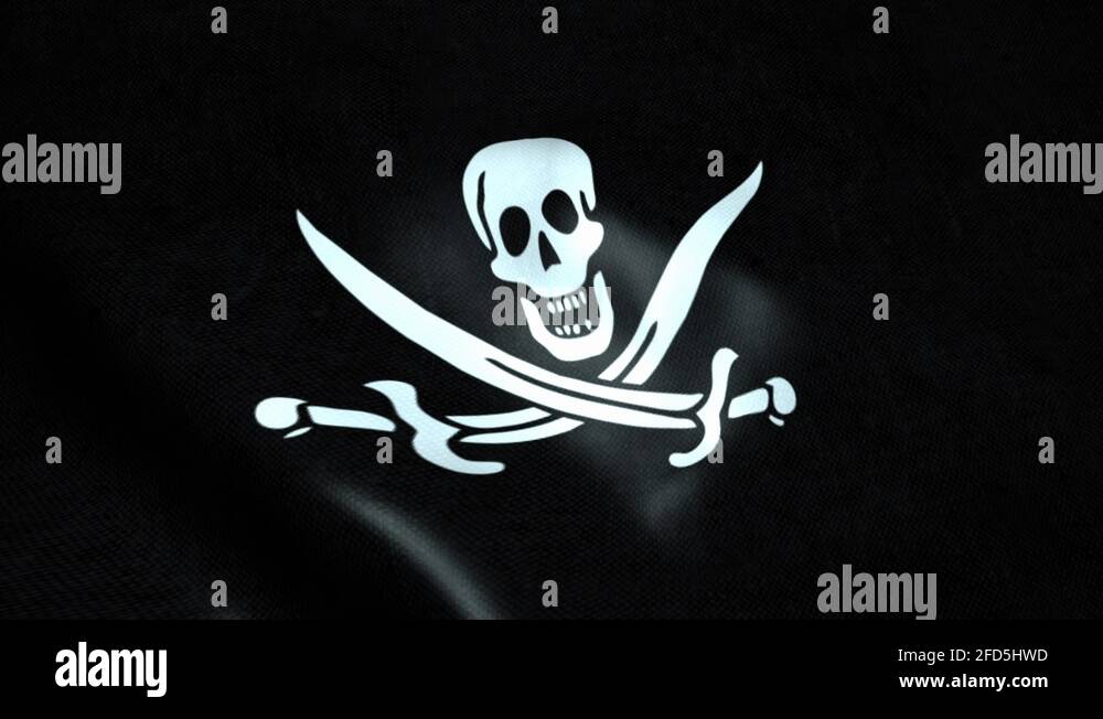 Pirate waving flag with crossed swords. Sign of Skull and swords Pirate ...