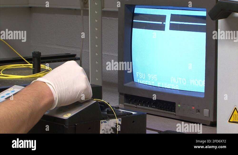 automatic fiber optics cable aligning and splicing in lab with optical