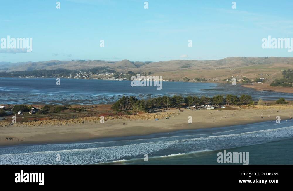 Bodega Bay Aerial view of Doran Beach Campground, Regional Park Stock
