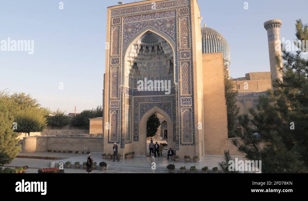 Gur-e-Amir mausoleum entrance facade,Samarkand,Uzbekistan Stock Video ...