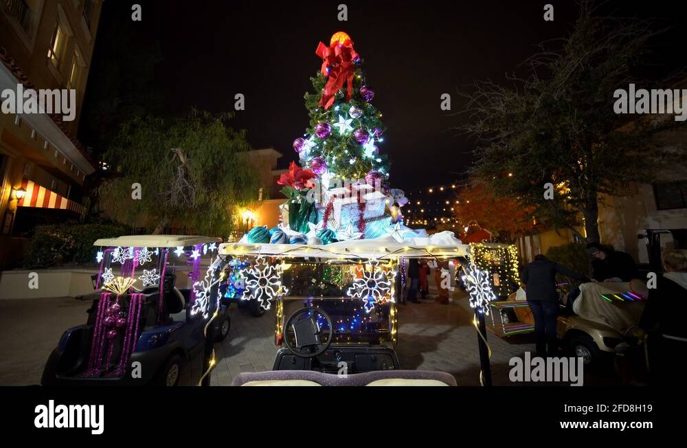 Night golf cart parade in Lake Las Vegas Area Stock Video Footage Alamy