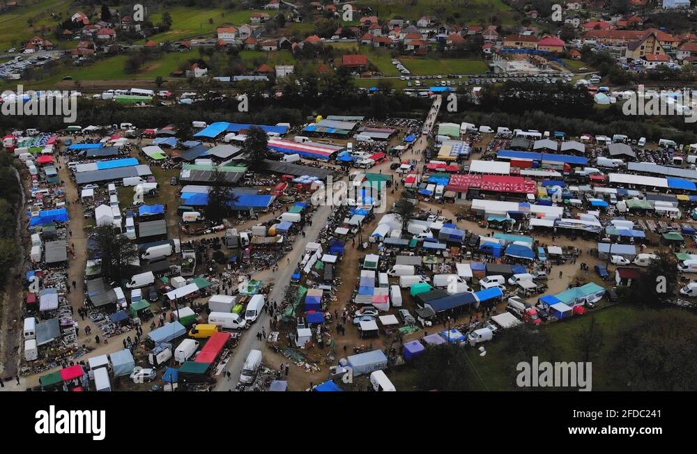 Bird's eye view of the largest Romanian flea market from Negreni, with