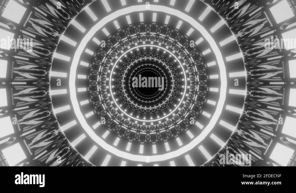 Pulsating and rotating circles opening in an infinite loop, black and ...