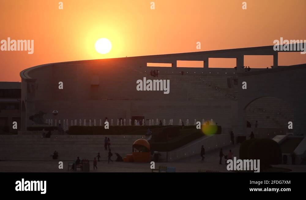 Katara Cultural village at sunset with multi purpose hall amphitheater
