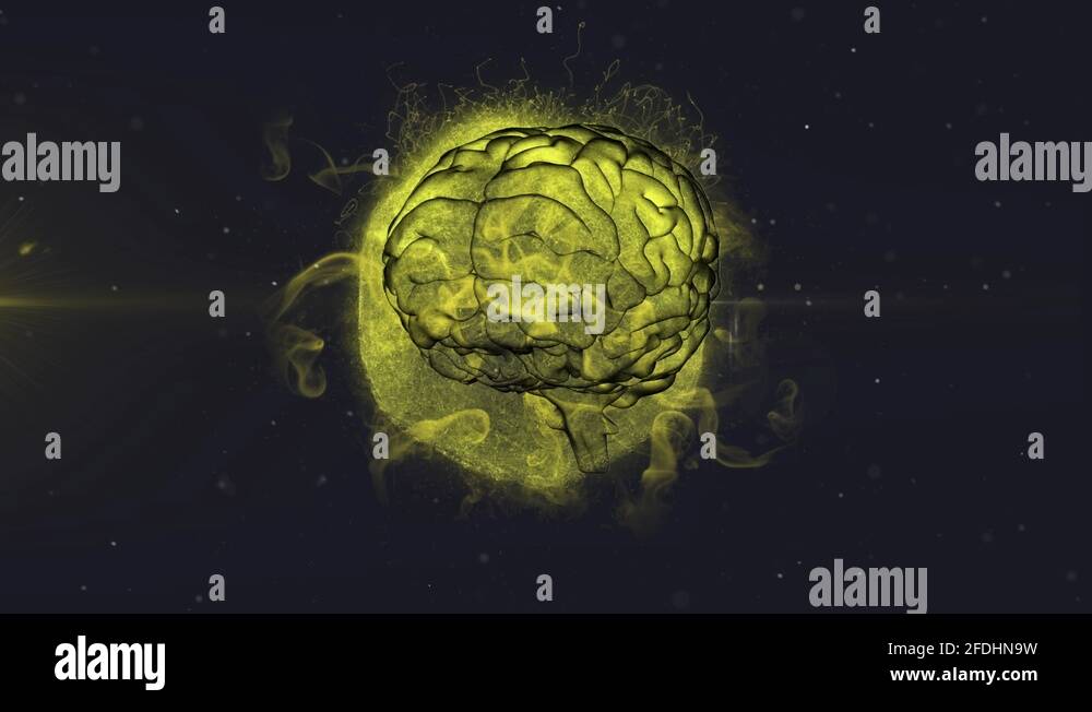 3D human brain rotating in seamless loop over globe exploding with ...
