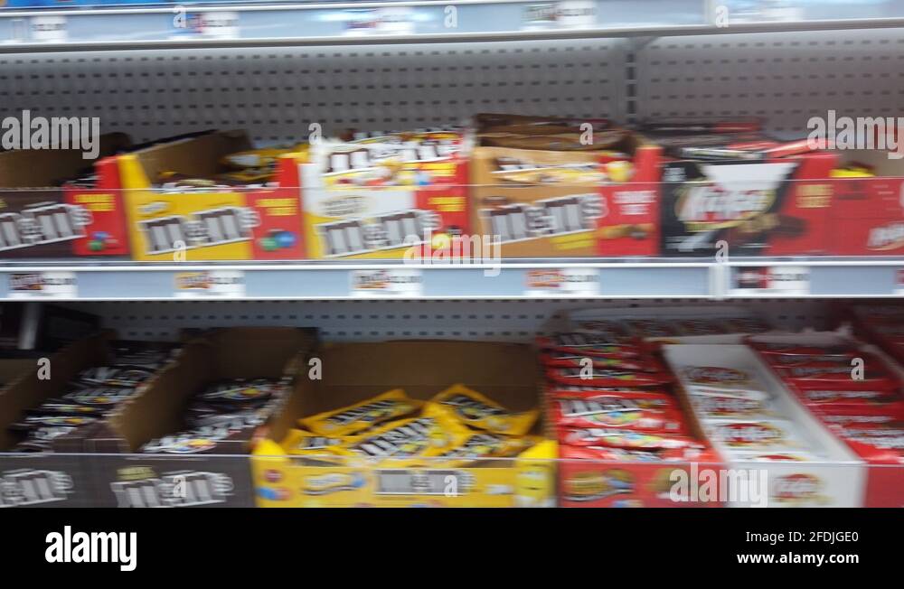 Candy Junk Food Chocolate Bars Right To Left Panorama Stock Video