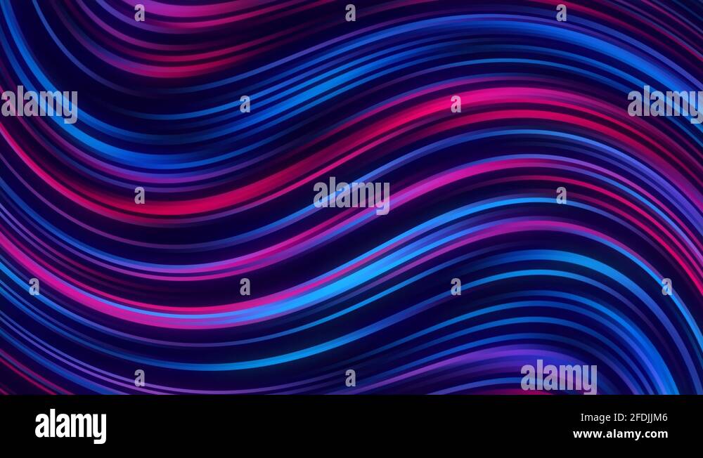 Blue and pink neon glowing curved wavy lines abstract motion background ...