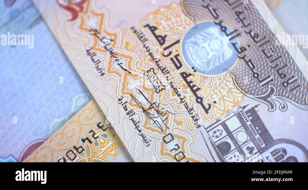 United Arab Emirates five dirham banknote, UAE Emirati money closeup ...