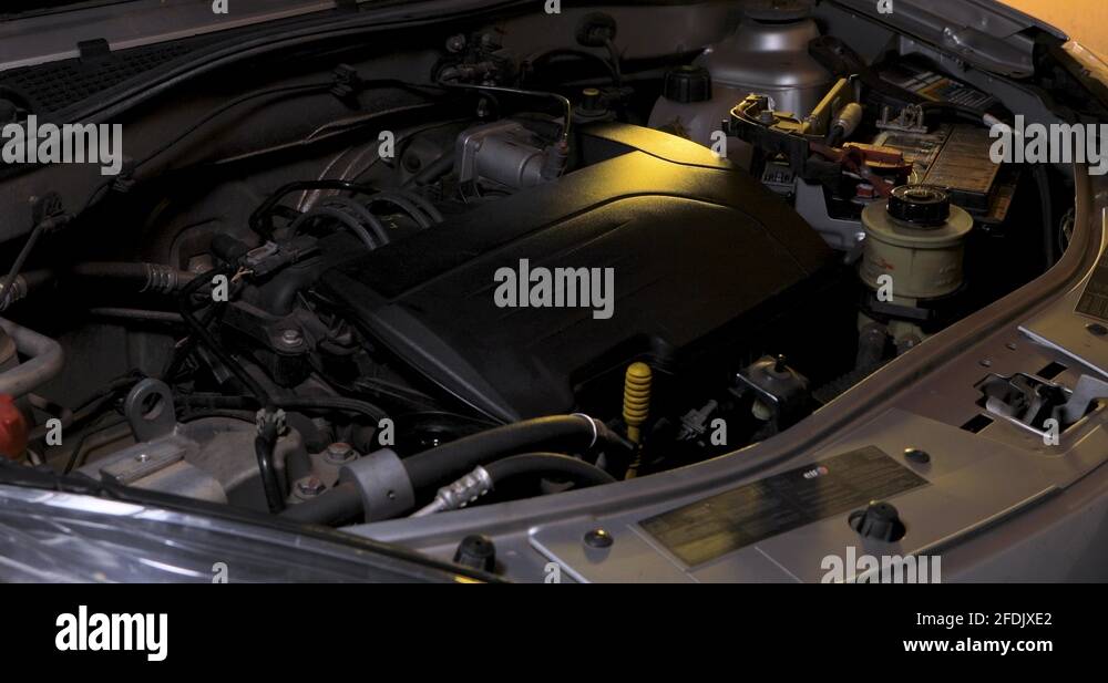 Completing the car engine oil, level is low Stock Video Footage Alamy