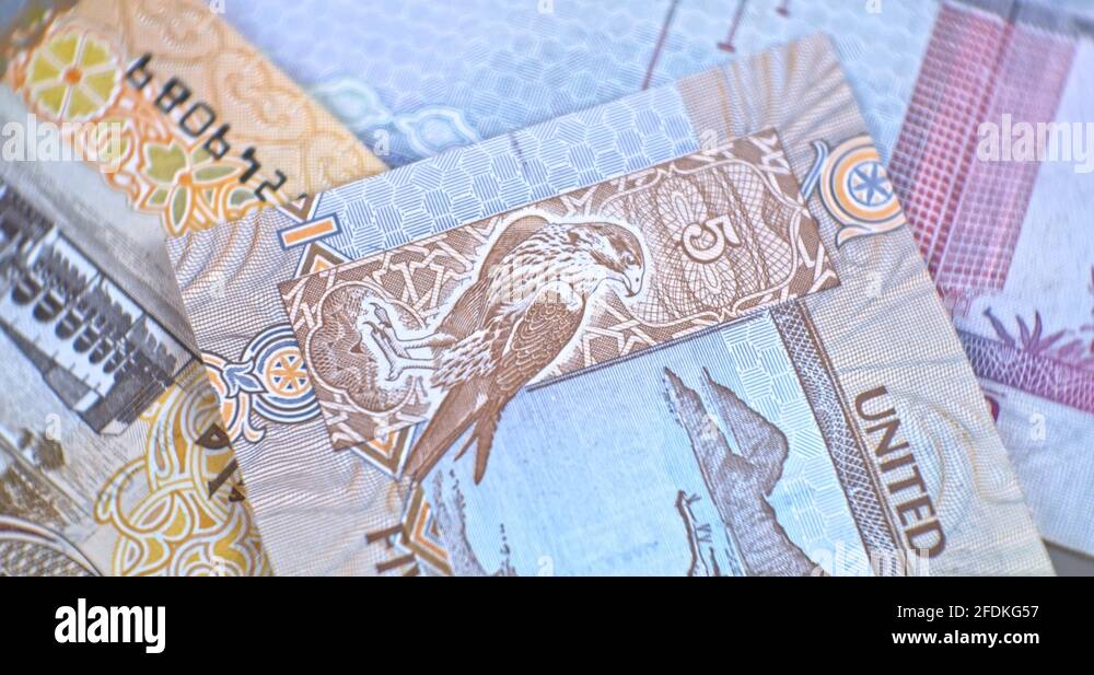 United Arab Emirates five dirham banknote, UAE Emirati money closeup ...