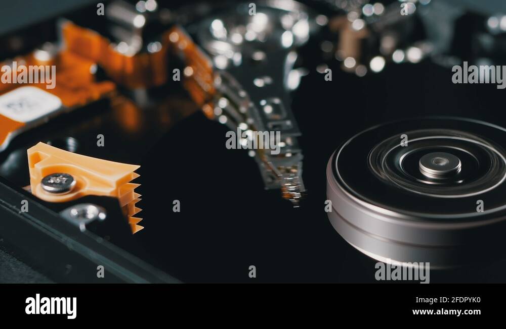Hard Disk Drive Inside. Structure of HDD, Spinning Platter. Move head Stock Video
